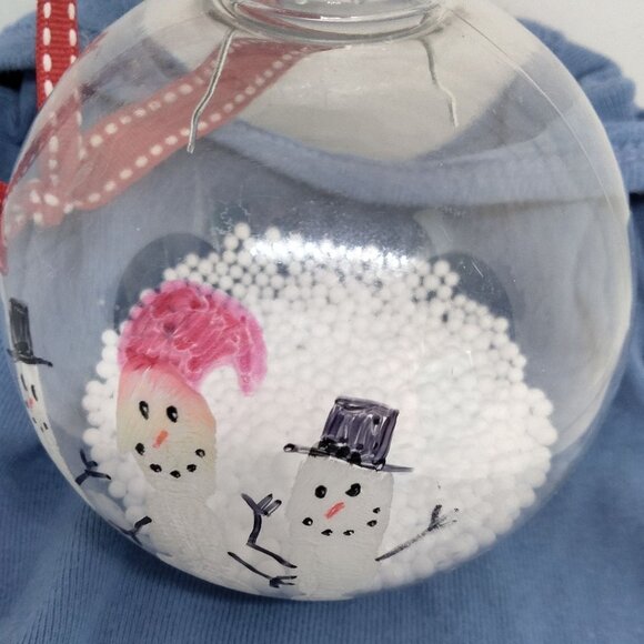 Snowman Snowglobe Christmas Ornament Primitive Cottage Cabin - Picture 5 of 9